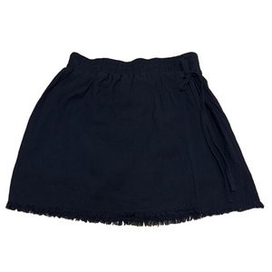 Hem & Thread M Black Mini Skirt Frayed Hem Tie Waist Cotton Rayon